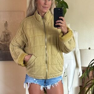 Free People Quilted Dolman Knit Jacket in Yellow